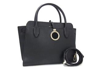 1円 ■美品■ BVLGARI ブルガリブルガリ レザー 2WAY クロスボディ ショルダー ハンドバッグ トート レディース ブラック系 FJ2749