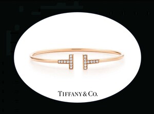 TIFFANY＆CO☆未使用 ￥81万☆Tワイヤー ダイヤ0.24ct ＆ 18Kローズゴールドブレスレット