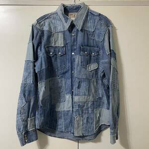 RRL double RL リミテッドエディション パッチワークインディゴ染め デニムシャツ 長袖 ワーク ウォバッシュ ストライプ ダブルアールエル