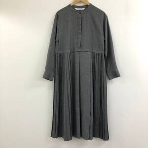 □新品タグ付き□Ray BEAMS 長袖ワンピース ONESIZE 灰 レイ ビームス ヘリンボーン プリーツ キリカエ 複数落札同梱OK B241118-2