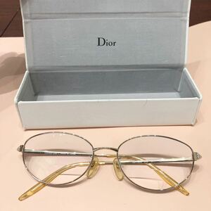 Christian Dior クリスチャンディオール 眼鏡 メガネ 度入り CD-7524J B4E 53□17-138 TITAN-P 日本製 ストーン ゴールド フルリム