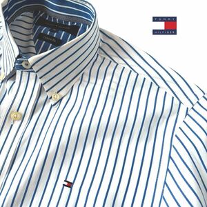 (美品) トミーヒルフィガー TOMMY HILFIGER ボタンダウン ストライプ 長袖シャツ M ブルー ホワイト シャツ