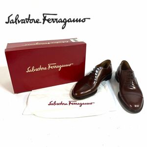 【未使用】Salvatore Ferragamo サルヴァトーレ フェラガモ ストレートチップ ドレス レザー 革靴 8Dサイズ 26cm程 ブラウン イタリア製