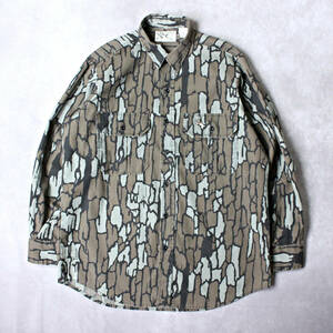 80s USA製 DUCK BAY TREBARK CAMO 迷彩柄 長袖シャツ ハンティング L相当 ビンテージ