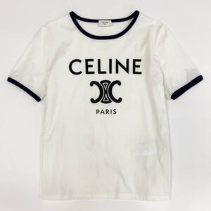 70a15 フランス製 CELINE セリーヌ トリオンフ リンガー Tシャツ カットソー トップス 2X872671Q サイズS ホワイト コットン100％