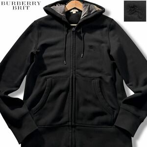 極美品/Lサイズ相当●バーバリー ブリット ジップパーカー フード パーカー BURBERRY BRIT ストレッチ 胸元ホースロゴ ノバチェック 裏起毛