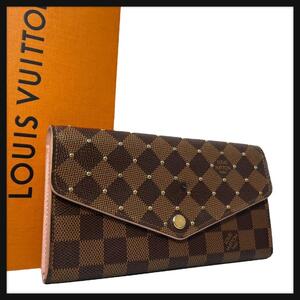 【美品/希少モデル】 Louis Vuitton ルイヴィトン ポルトフォイユ サラ 長財布 ダミエ エベヌ スタッズ N60123