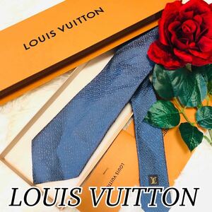 LOUIS VUITTON ルイヴィトン メンズ 男性 紳士 ネクタイ ブランドネクタイ ロゴ 総柄 シンプル ブルー 青 ビジネス 結婚式 剣先 9.7cm