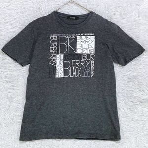 1円スタート！美品☆ BURBERRY BLACK LABEL バーバリーブラックレーベル Tシャツ 半袖 カットソー プリント ラメ入 ダークグレー メンズ M