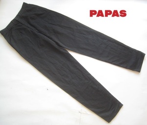 美品!!パパス Papas*ロゴタグ付き コットンパンツ・チノパンツ M 実寸XS 黒 ブラック