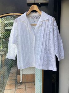 イギリスヨーロッパvintage レース ブラウスlace blouse shirt 七分袖lace LV778