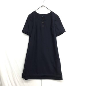 NZ2351●TOMMY HILFIGER : レトロボタンデザイン 半袖ワンピース●S●ネイビー チュニック トミー