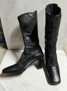 希少 美品 BALLY 90s 00s vintage スクエア レザー ヒール ロング ブーツ 36.5 23cm 23.5cm ブラック バリー ヴィンテージ イタリア製 本革