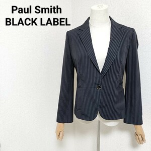 ポールスミスブラック Paul Smith BLACK LABEL 美品 テーラードジャケット シングル 背抜き ストライプ柄 黒色 ブラック 42 XL レディース