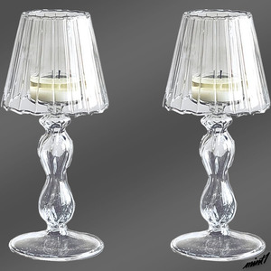 【テーブルランプ風】 キャンドルホルダー 2個セット ガラス製 ティーライト インテリア アンティーク レトロ ロマンチック 洋風