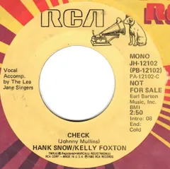 米7" Hank Snow / Kelly Foxton Check JH12102 RCA /00080