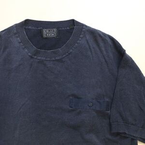 ★ BLUE WORK ◆ 麻 半袖 ニット ネイビー Sサイズ 製品加工 薄手 ニットソー カットソー ブルーワーク トゥモローランド ◆W5 つGF7M-23