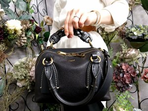 ●超美品●Chloe クロエ●ダリア●ステッチ●カーフ レザー 本革●2way ハンド バッグ●黒●ゴールド金具●斜め掛け●かばん●Js49556