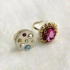 刺繍ビーズ(大) レジン ラインストーン リング 2個 ハンドメイド 購入品