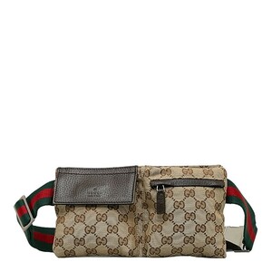 グッチ GGキャンバス シェリーライン ボディバッグ ウエストバッグ 162962 ベージュ ブラウン キャンバス レザー GUCCI 【中古】