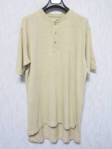 JOSEPH ABBOUD ジョセフ アブード Tシャツ 半袖 ヘンリーネック リネン コットン メンズ M 大きい ベージュ系　yg1663