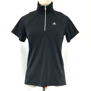 アディダス/adidas GOLF★ハーフジップ/半袖シャツ【レディースM/黒/black】ポロシャツ/Tops/Shirts◆SBH845