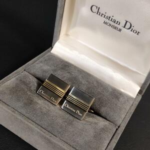 【美品】Dior　ディオール　カフス　シルバー　ゴールド ライン　Diorロゴ