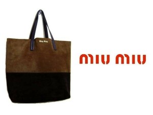 MIUMIUバイカラースエードトートバッグブラウンキャメル新品Q5