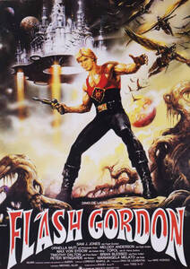 映画ポスター、FLASH GORDON 『フラシュ　ゴードン」1980年米。size横38.0xタテ53.7cm,監督　M.ホッジス、S.M.ジョーンズ、Queen音楽