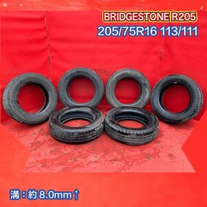 【個人宅配送不可】中古 トラックタイヤ6本 205/70R17.5 115/113 BRIDGESTONE R205 2019年製↑【51185083】