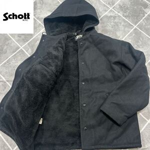 【極美品XL相当】最高傑作 SCHOTT ショット フード スタジャン XL相当 黒 内ボア【極暖】抜群の保温性 ボタン刻印【独特のお洒落感】極上品