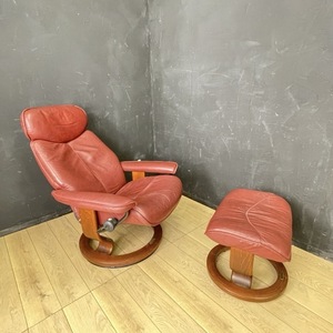 EKORNES エコーネス リブラ リクライニングチェア 【中古】椅子 オットマン付き 革 ブラウン ストレスレス 家具/58723