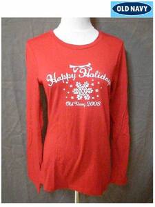 USA購入 人気アメカジブランド オールドネイビー【OldNavy】 『HAPPY HOLIDAY 2008』ロングTシャツ US Mサイズ 赤