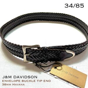 新品正規 J&M DAVIDSON ジェイアンドエム デビッドソン レザー メッシュ ベルト 38mm メンズ 34 ハバナ 濃茶 定5.28万 プンターレ 送料無料