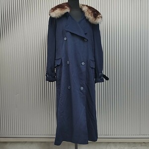 【稀少/初期/80s】美品/エンポリオアルマーニEMPORIO ARMANI/ヴィンテージ/ビンテージ/古着/オーバーサイズ/毛皮付き/トレンチコート/40/紺