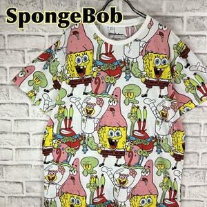 SpongeBob スポンジボブ キャラ 総柄 ニコロデオン Tシャツ 半袖 輸入品 春服 夏服 海外古着 テレビ キャラクター アニメ 番組