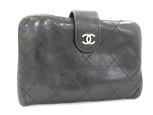 1円 CHANEL シャネル ココマーク マトラッセ ラムスキン 二つ折り 財布 ウォレット 札入れ 小銭入れ レディース ブラック系 EA3120