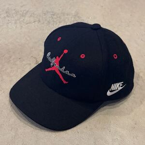 【Dead Stock】90s NIKE AIR JORDAN ナイキ エアジョーダン ウールキャップ 帽子 スナップバック デッドストック 黒/BLACK ロゴ vintage