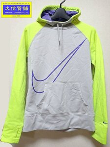 NIKE THERMA FIT ナイキ メンズ プルオーバー フーディ Ｍ グレーｘネオングリーン 中古B 【送料無料】 A-7924