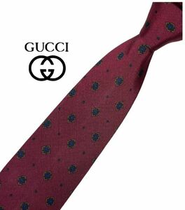 GUCCI ネクタイ やや細め パターン柄 クレスト紋章 USED 総柄 グッチ 中古 t304