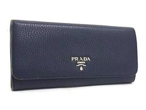 1円 PRADA プラダ レザー 二つ折り 長財布 ウォレット 小銭入れ 札入れ メンズ レディース ネイビー系 FG2318