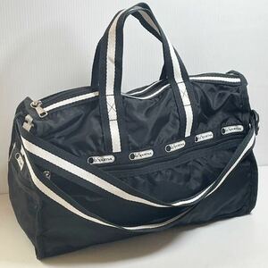 t20■ ほぼ未使用■LeSportsac レスポートサック 黒無地 ミニボストンバッグ 2WAY