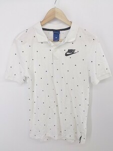 ◇ ◎ NIKE ナイキ ロゴプリント 水玉 ドット 半袖 ポロシャツ サイズS オフホワイト ブラック メンズ P