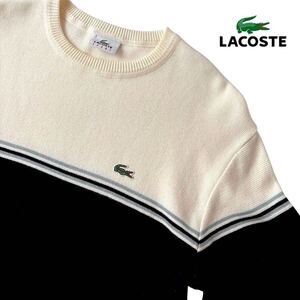 (美品) ラコステ LACOSTE SPORT クルーネック ニット 3 (M) ホワイト ブラック セーター 