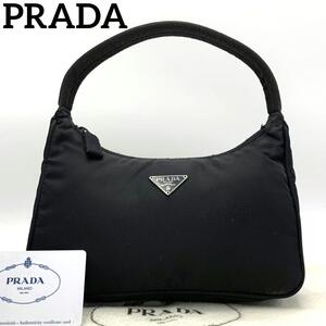 【極美品】プラダ PRADA テスート ナイロン ワンショルダーバッグ アクセサリーポーチ 三角ロゴ 白タグ ブラック ハーフムーン かばん 鞄