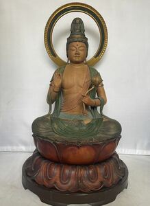大日如来座像 木彫り 彫刻 仏教美術 中国美術 東洋美術 骨董 時代物 高さ52cm 