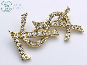 AK0605798　★ 1円～！ Yves Saint Laurent イヴサンローラン YSL ロゴ ブローチ ゴールドカラー ストーン ヴィンテージ アクセサリー