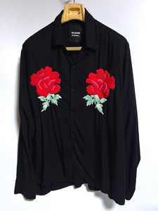 WILDSIDE YOHJI YAMAMOTO × NOMA t.d. 牡丹 刺繍 HAND EMBROIDERY Shirt ヨウジヤマモト 長袖シャツ 4 レーヨン ブラック