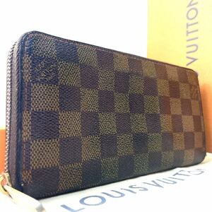 1円★高級★LOUIS VUITTON ルイヴィトン ダミエ ジッピーウォレット ラウンドファスナー 長財布 N60015 メンズ ブラウン エベヌ レザー