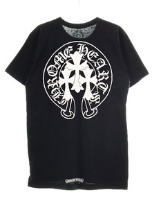 クロムハーツ CHROME HEARTS ホースシュー セメタリークロス 半袖 Tシャツ ブラック Mサイズ バック プリント 胸ポケット☆AA★ 241014